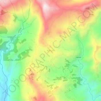 Mapa topográfico Kihun, altitud, relieve