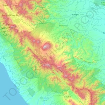Mapa topográfico Jangkat Timur, altitud, relieve
