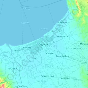 Mapa topográfico Dagupan, altitud, relieve