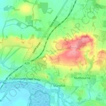 Mapa topográfico Broomershill, altitud, relieve