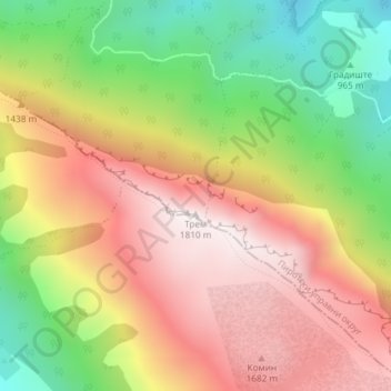 Mapa topográfico Suva planina, altitud, relieve