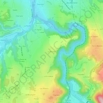 Mapa topográfico Le Monteil, altitud, relieve