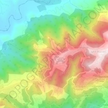 Mapa topográfico Tahanouts, altitud, relieve