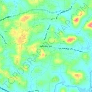 Mapa topográfico Velliparamba, altitud, relieve