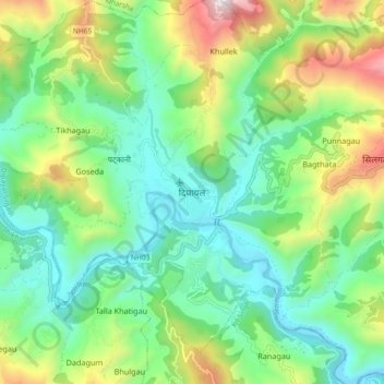 Mapa topográfico Dipayal, altitud, relieve