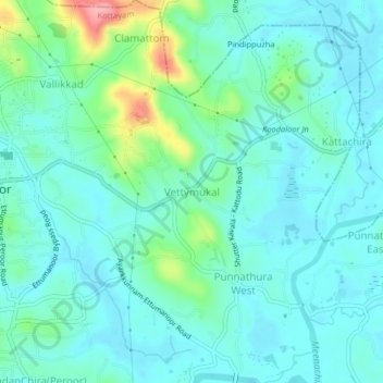 Mapa topográfico Vettymukal, altitud, relieve