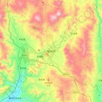 Mapa topográfico Tengchong, altitud, relieve