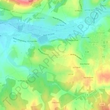 Mapa topográfico Grignol, altitud, relieve