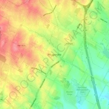 Mapa topográfico Pflugerville, altitud, relieve