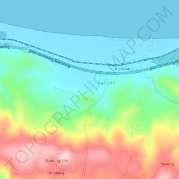 Mapa topográfico Kuripan, altitud, relieve