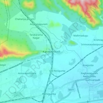 Mapa topográfico Karakambadi, altitud, relieve