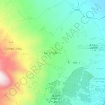 Mapa topográfico Kurungdahu, altitud, relieve
