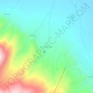 Mapa topográfico Türkmenoğlu, altitud, relieve