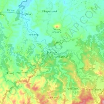 Mapa topográfico Jasinga, altitud, relieve