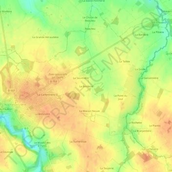 Mapa topográfico La Borderie, altitud, relieve