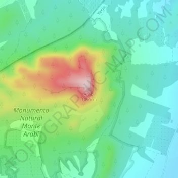 Mapa topográfico Arabi, altitud, relieve