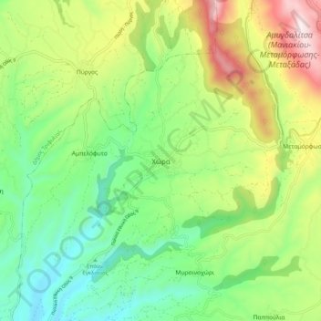 Mapa topográfico Chora, altitud, relieve