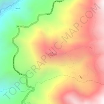 Mapa topográfico Cantamarca, altitud, relieve