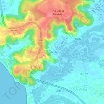 Mapa topográfico Curca, altitud, relieve