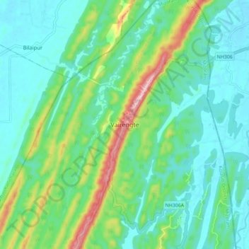 Mapa topográfico Vairengte, altitud, relieve