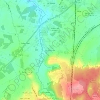 Mapa topográfico Les Guesdons, altitud, relieve