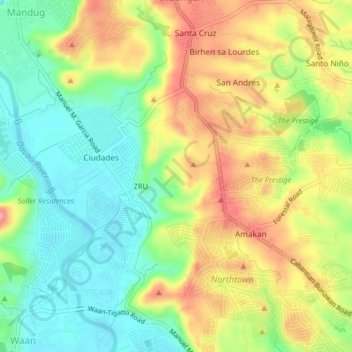 Mapa topográfico Davao City, altitud, relieve