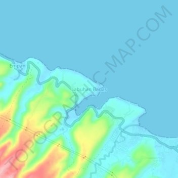 Mapa topográfico Labuhan Badas, altitud, relieve