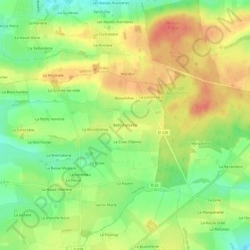 Mapa topográfico Belle-Fontaine, altitud, relieve