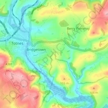 Mapa topográfico Weston, altitud, relieve