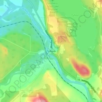 Mapa topográfico Telkwa, altitud, relieve