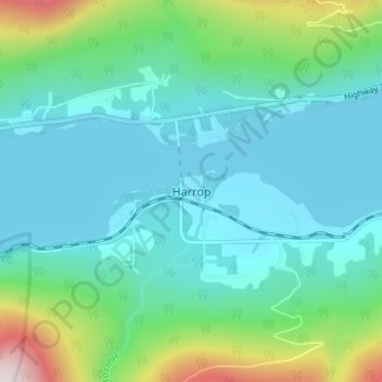 Mapa topográfico Harrop, altitud, relieve