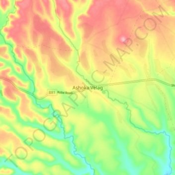 Mapa topográfico Ashoka Velag, altitud, relieve