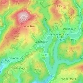 Mapa topográfico Lantenbach, altitud, relieve