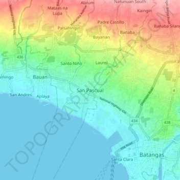 Mapa topográfico San Pascual, altitud, relieve