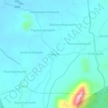 Mapa topográfico Veligallu, altitud, relieve