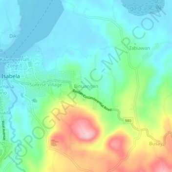 Mapa topográfico Binuangan, altitud, relieve
