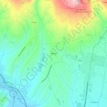 Mapa topográfico Farneta, altitud, relieve
