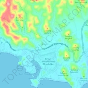 Mapa topográfico Kuta, altitud, relieve