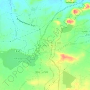 Mapa topográfico Kamalapura, altitud, relieve