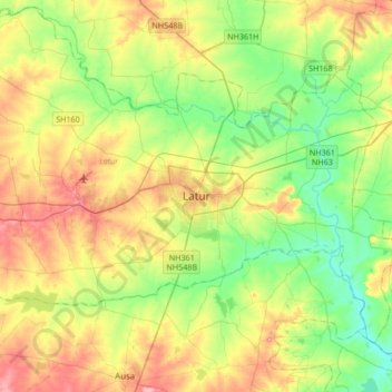 Mapa topográfico Latur, altitud, relieve