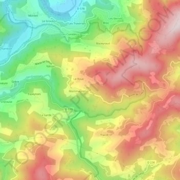 Mapa topográfico Tracoulon, altitud, relieve
