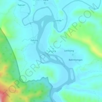 Mapa topográfico Tungka, altitud, relieve