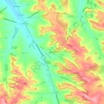 Mapa topográfico Lamothe, altitud, relieve