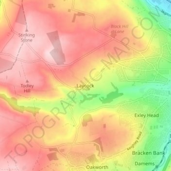 Mapa topográfico Laycock, altitud, relieve