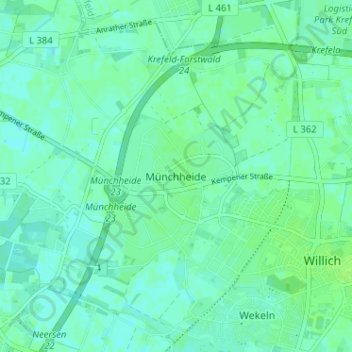 Mapa topográfico Münchheide, altitud, relieve
