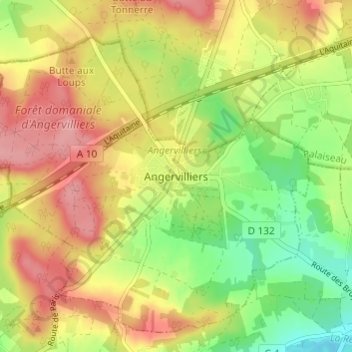 Mapa topográfico Angervilliers, altitud, relieve