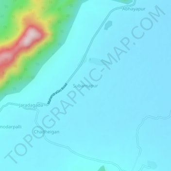 Mapa topográfico Subarnapur, altitud, relieve
