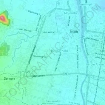 Mapa topográfico Lirboyo, altitud, relieve