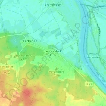 Mapa topográfico Langendorf, Elbe, altitud, relieve
