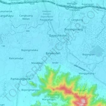 Mapa topográfico Baleendah, altitud, relieve